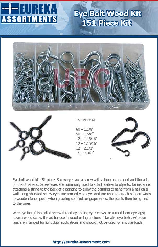 Eye bolt wood kit 151 piece eureka assortments