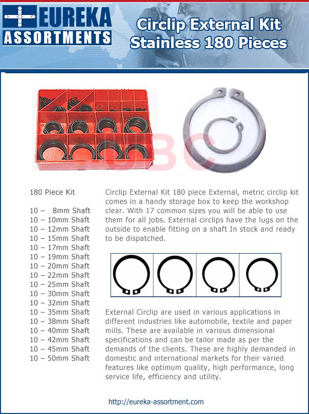 circlip external stainless metric 180 piece eureka assortments kit