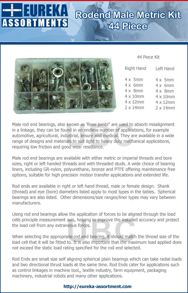 rod end male metric kit 44 piece eureka assortments