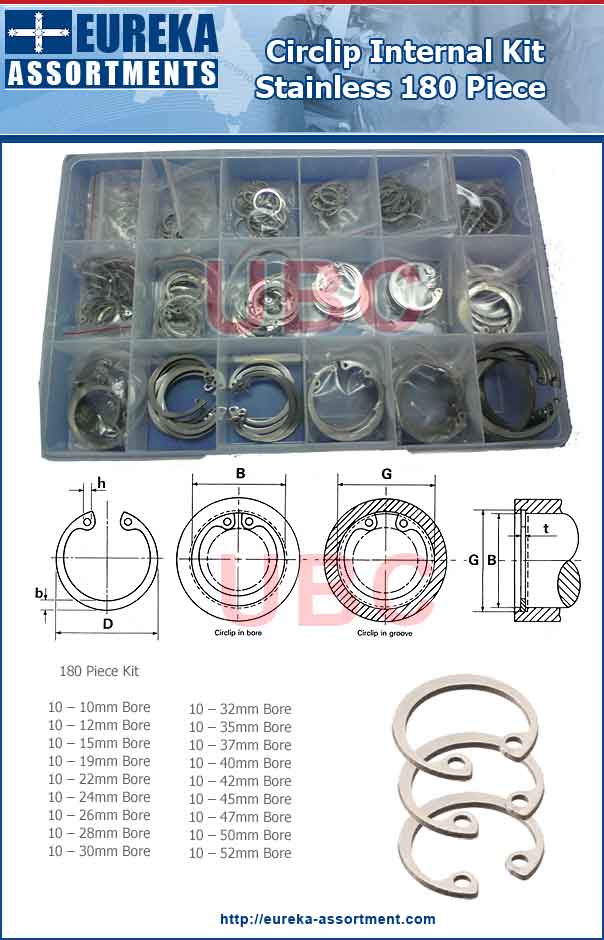stainless internal circlip kit 180 piece eureka assortments