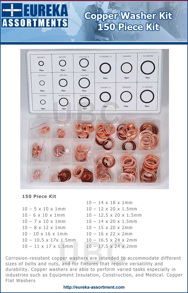 copper washer kit 150 piece eureka assortments