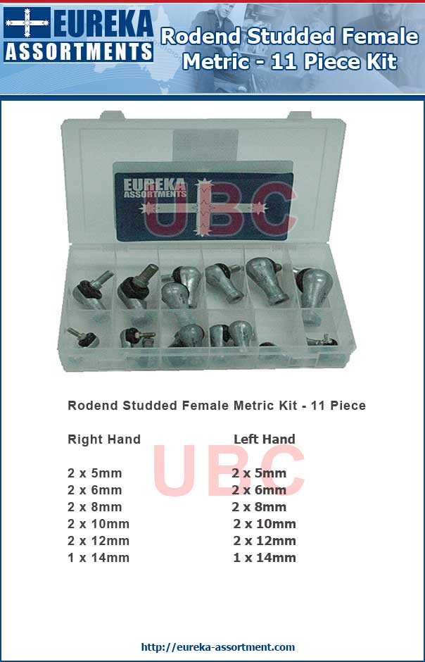 rod end studded female metric kit 11 piece eureka assortments
