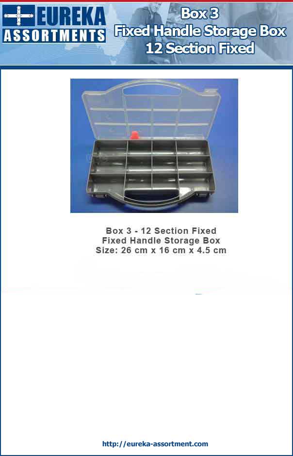 Box 3 - 12 Section Fixed Handle Storage Box Size: 26 cm x 16 cm x 4.5 cm