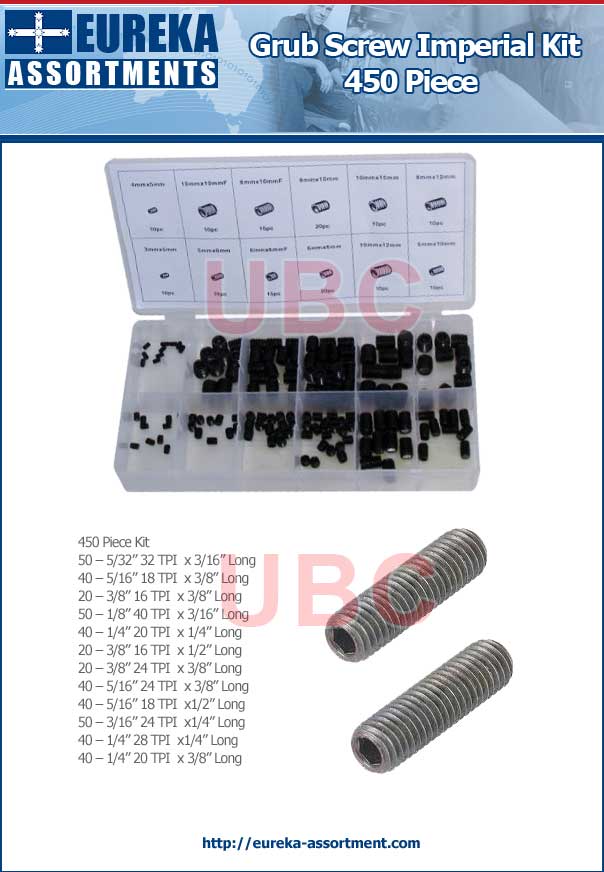 grub screw imperial 450 piece spare parts kit eureka assortments