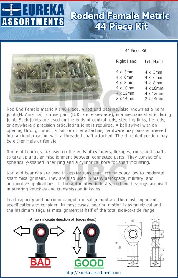 rod end female metric kit 44 piece